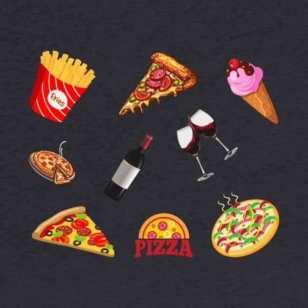 Pizza, Wine, Ice Cream and French Fries Set Designs Value Pack by IlanaArt